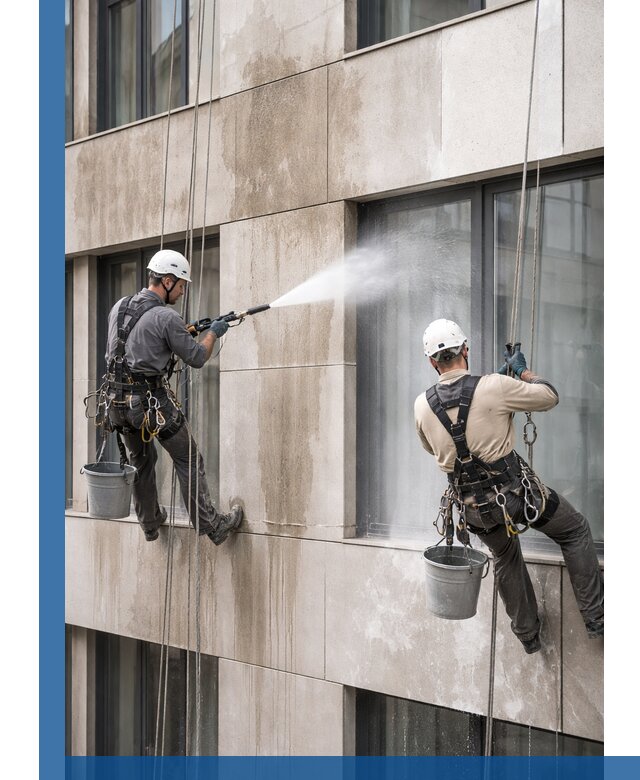 Послестроительная мойка фасада промышленным альпинизмом в Гагарине