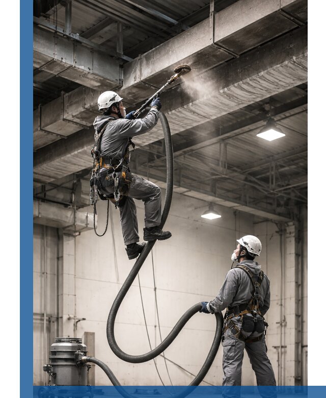 Обеспыливание потолочных конструкций в Гагарине промышленным альпинизмом