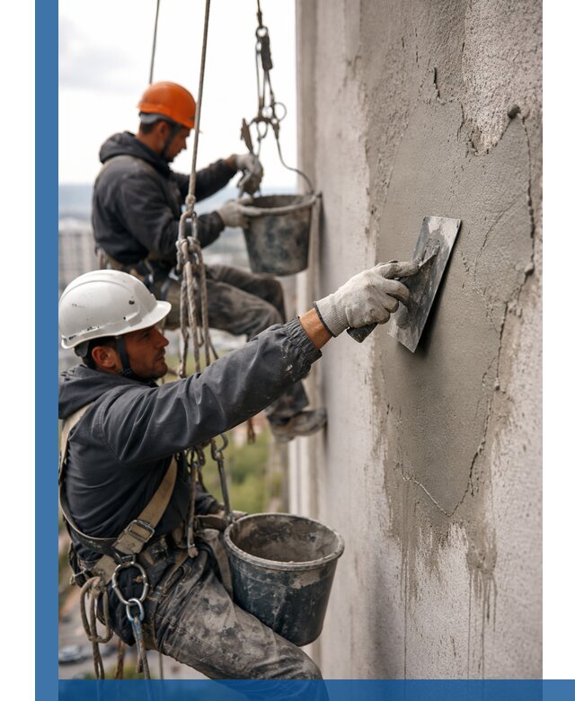 Штукатурка фасада на высоте в Гагарине профессиональные работы