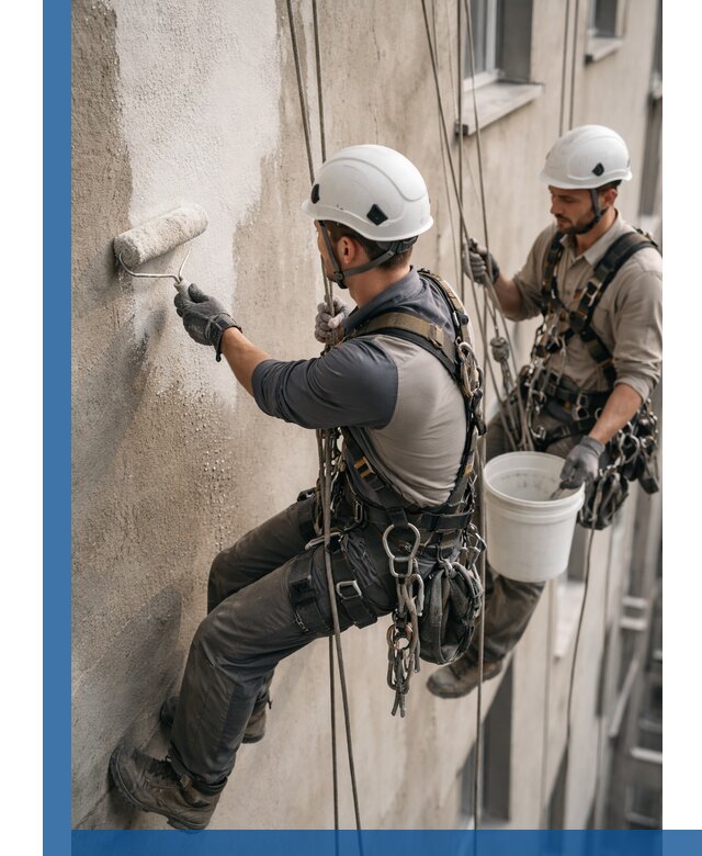 Грунтовка фасада на высоте в Гагарине промышленными альпинистами