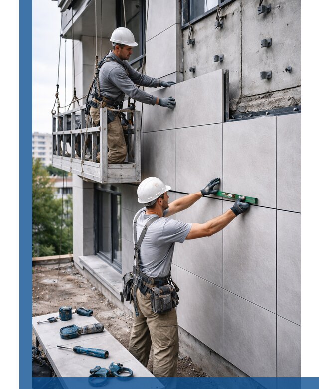 Монтаж керамогранита на фасад в Гагарине под ключ с гарантией качества