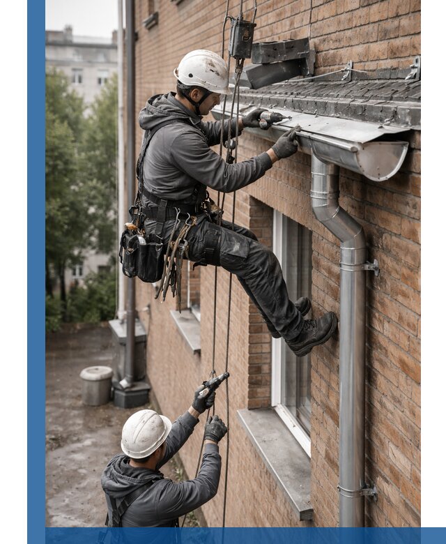 Монтаж водосточной системы на здании в Гагарине под ключ