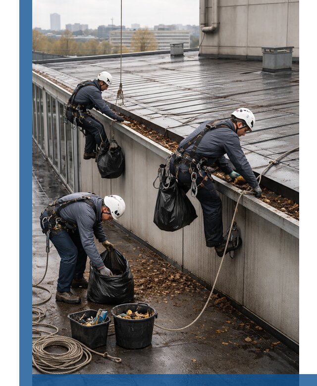 Очистка кровли по периметру в Гагарине силами промышленных альпинистов