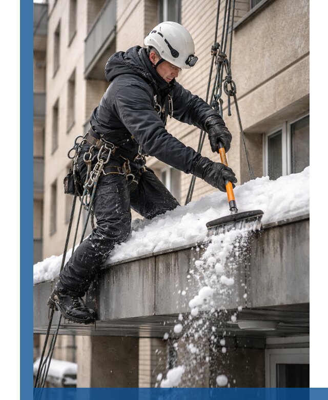 Очистка козырьков от снега в Гагарине круглогодично безопасно