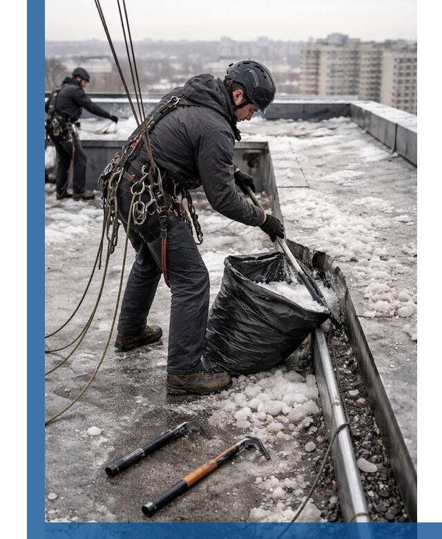 Аварийная очистка кровли в Гагарине от промальпинистов