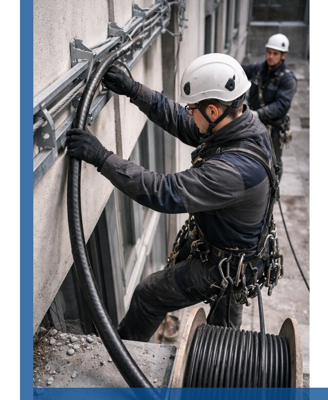 Протяжка кабеля питания на высоте в Гагарине с гарантией безопасности и качества