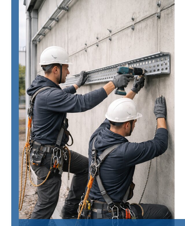 Монтаж кабельных лотков на фасаде зданий в Гагарине с гарантией