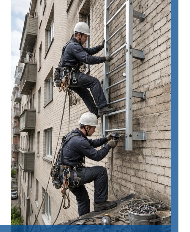 Монтаж пожарной лестницы в Гагарине от 26010 р заказать у ВЫСОТНИК-Ггр