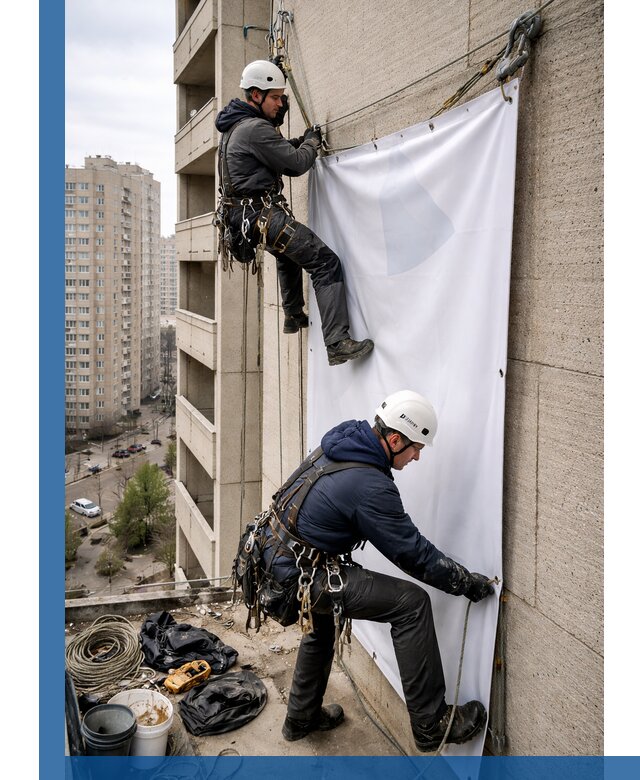 Профессиональный монтаж баннеров на фасаде в Гагарине