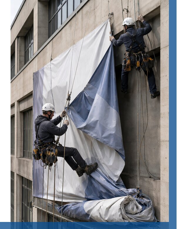 Демонтаж баннеров с фасада в Гагарине от 4682 р. | ВЫСОТНИК-Ггр
