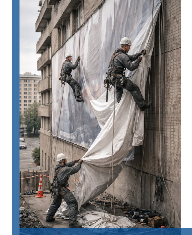 Демонтаж баннеров с фасада в Гагарине оперативно и безопасно