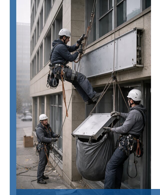 Демонтаж рекламной вывески с высотными работами в Гагарине