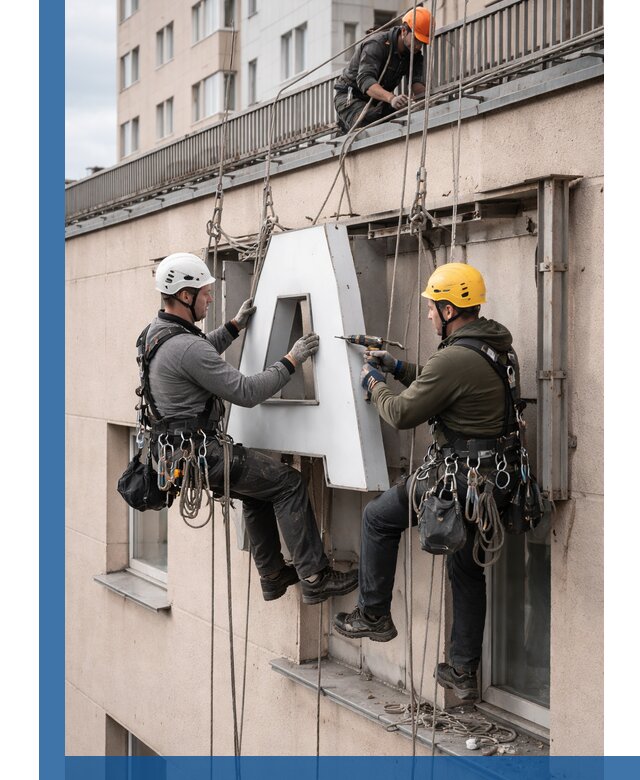 Ремонт и восстановление наружных вывесок на высоте в Гагарине