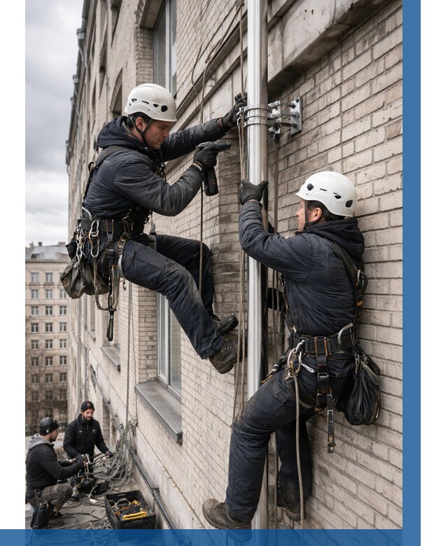 Монтаж флагштока на здании в Гагарине от 6763 р. | ВЫСОТНИК-Ггр