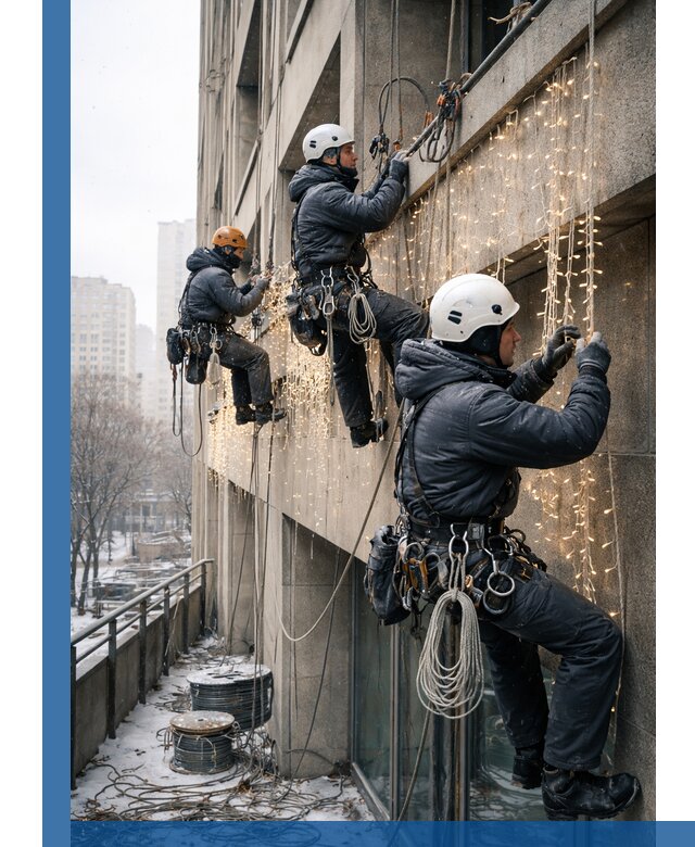 Монтаж новогодней иллюминации и украшение фасадов в Гагарине