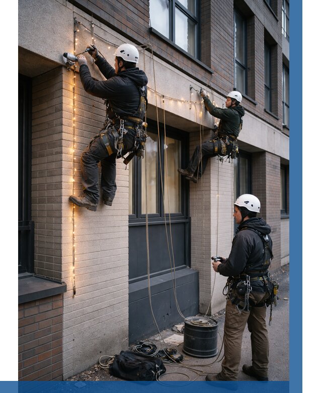 Монтаж гирлянд на фасаде в Гагарине от 3641 р. | ВЫСОТНИК-Ггр