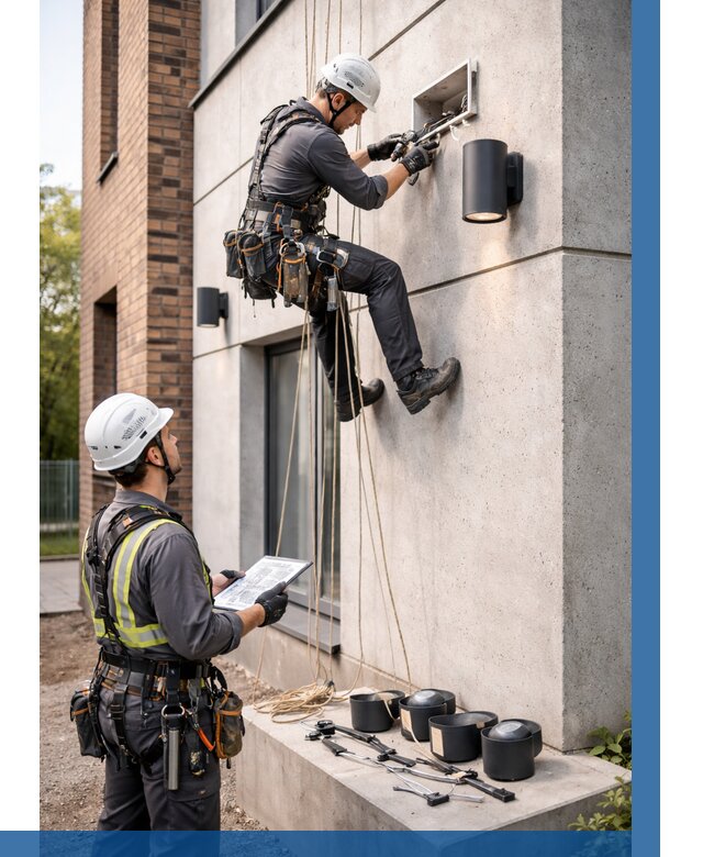 Монтаж фасадного освещения в Гагарине от 2601 р. | ВЫСОТНИК-Ггр