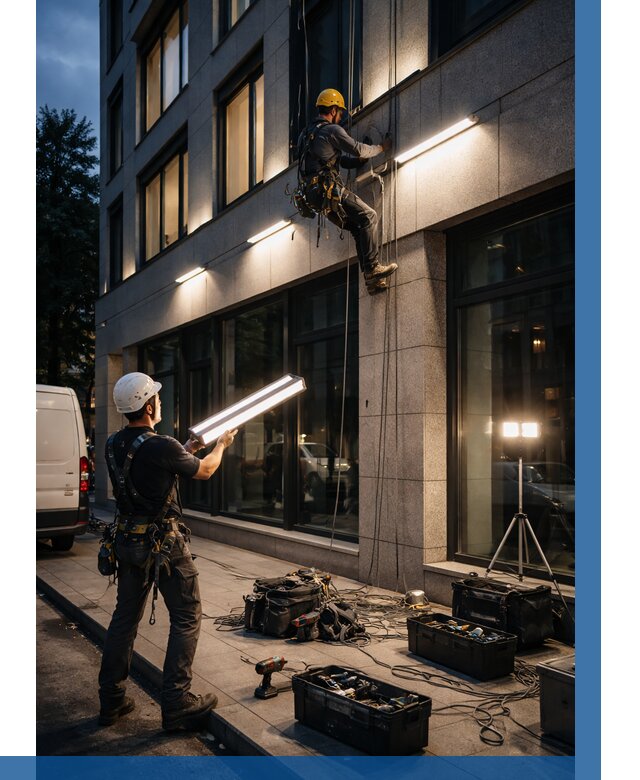 Монтаж архитектурной подсветки здания в Гагарине от 2601 р.|ВЫСОТНИК-Ггр