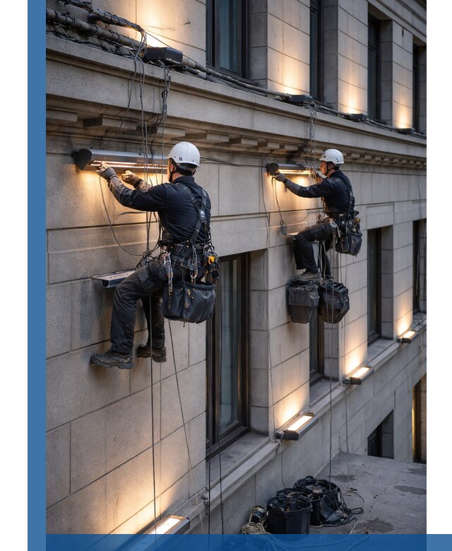 Монтаж архитектурной подсветки фасадов зданий в Гагарине