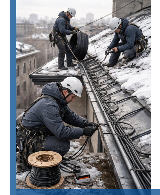 Монтаж греющего кабеля на кровле в Гагарине под ключ