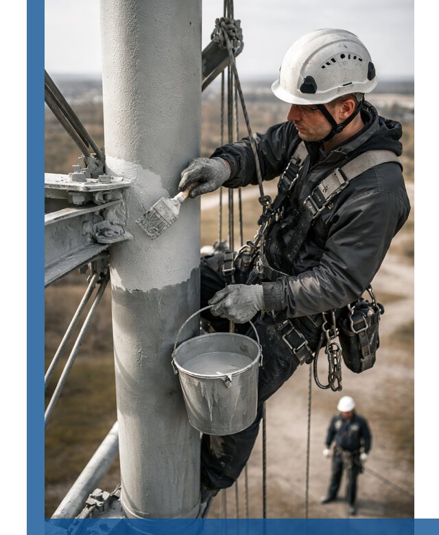 Покраска мачт связи в Гагарине промышленными альпинистами