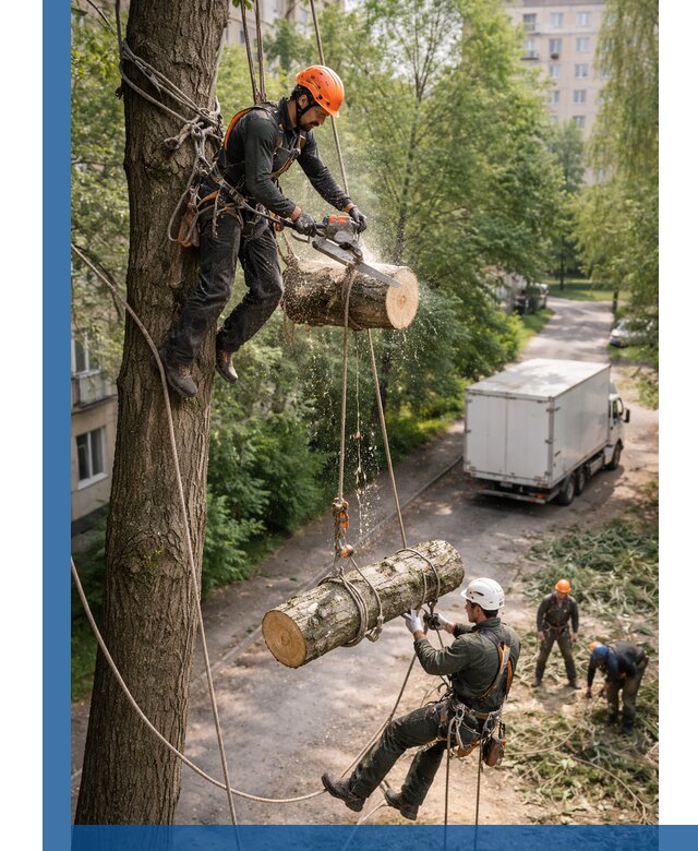 Спил деревьев альпинистами в Гагарине, безопасно и без повреждений