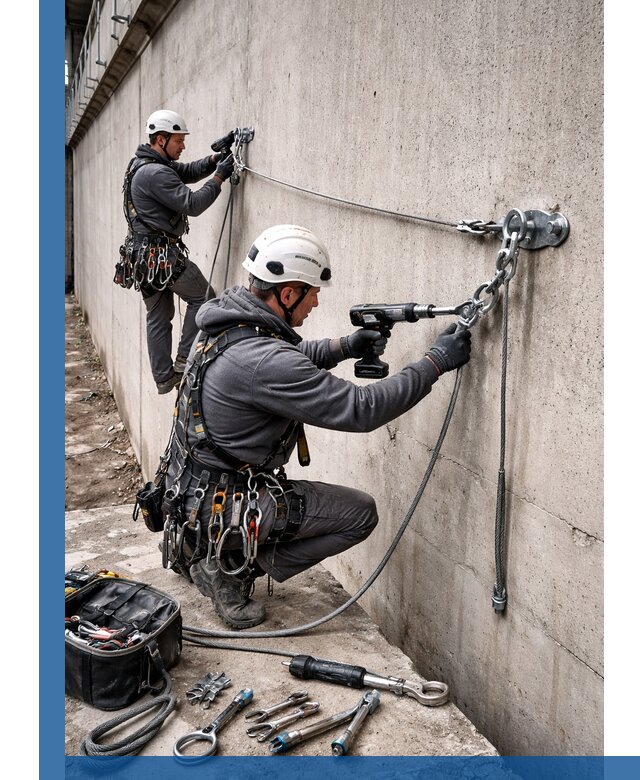 Монтаж анкерных линий высотной безопасности в Гагарине